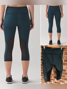 Lululemon Outrun 17" Crop Score Jacquard Black Indian Ocean / Black Size 8